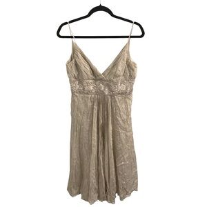 VTG Carmen Marc Valvo Cream Metallic Pleated Dress Size 6